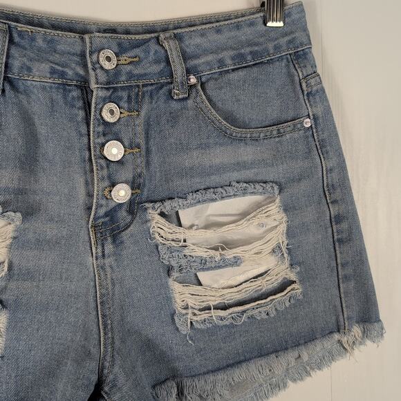 Women's Blue Denim Shorts American Flag Distressed Cut-Off USA Cheeky Size Small - Picture 4 of 9